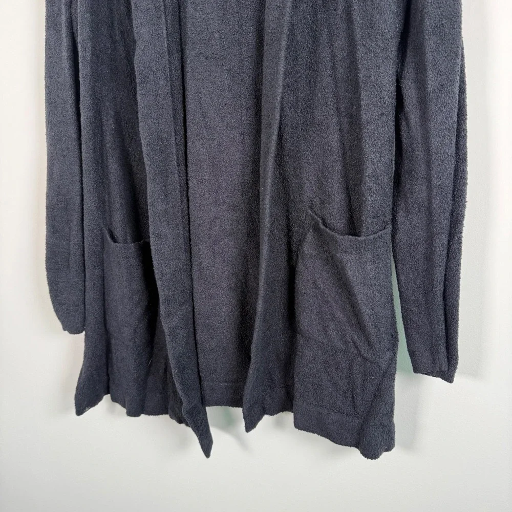 Barefoot Dreams CozyChic Lite Open Front Hooded Cardigan‎ Sweater L/XL Black